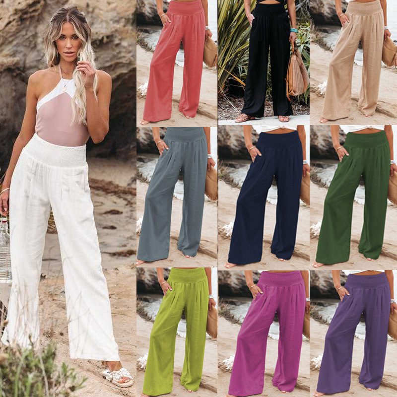 Spot! 2022 Europe and the United States in spring and summer AliExpress Amazon casual wide leg cotton and linen explosions loose pants women