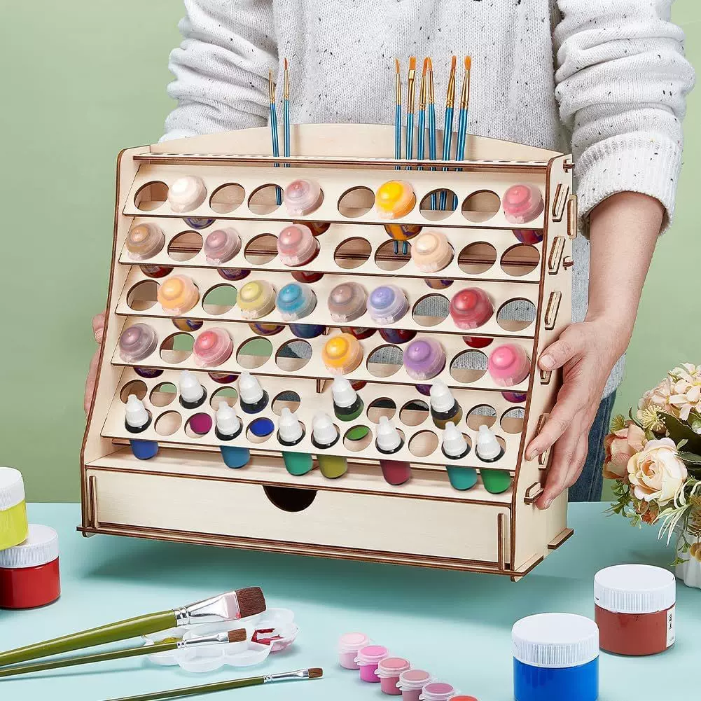定制木质颜料收纳架多层多格绘画颜料整理架美术写生颜料瓶置物架