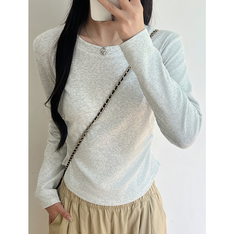 k2102 cotton wrinkle bottoming shirt women‘s autumn and winter new inner wear slim fit slimming long sleeves top round neck shoulder t-shirt