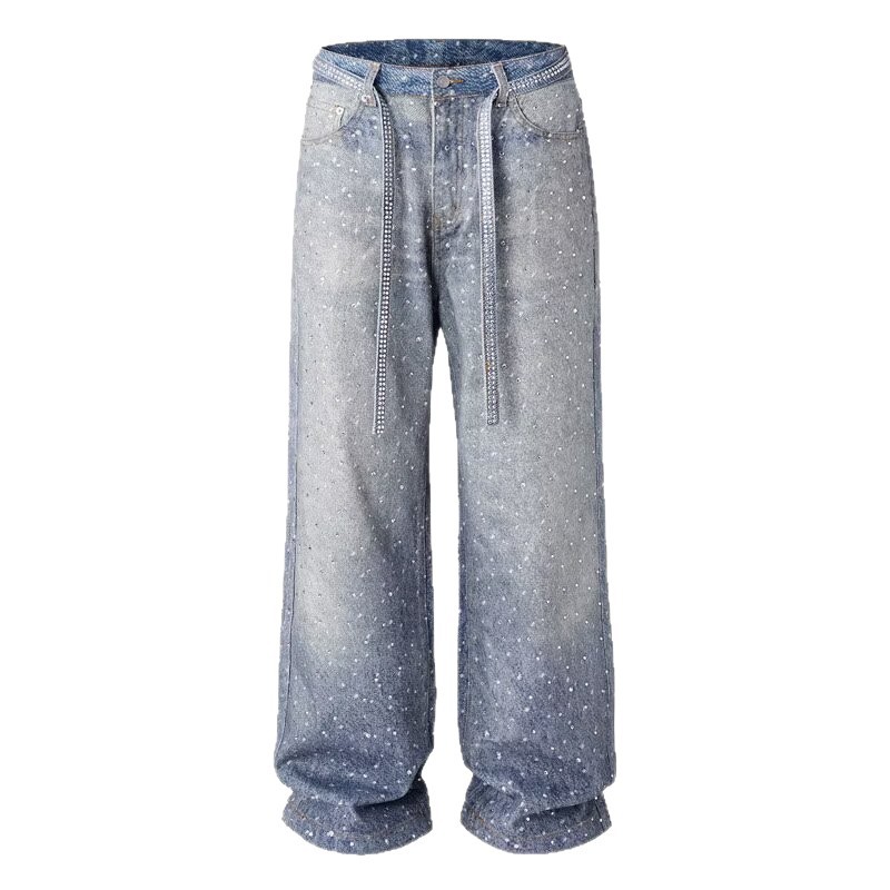 Abbigliamento uomo Jeans da uomo resistenti con strass scintillanti Pantaloni lunghi unici Stile streetwear_voghion.com