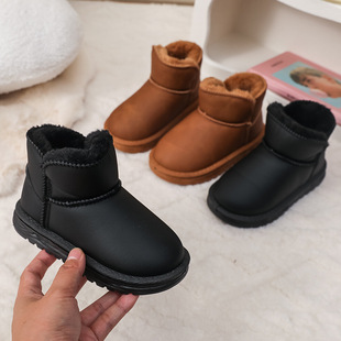 Children's leather snow boots non-slip waterproof boys and girls short boots fleece-lined cotton boots foreign trade wholesale a generation of hair