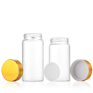 Manufacturer's Ready Stock 47mm Gold Cap Glass Bottle Cordyceps Agarwood Controlled Bottle Transparent Glass Sub-Bottle Empty Bottle Sealed Jar