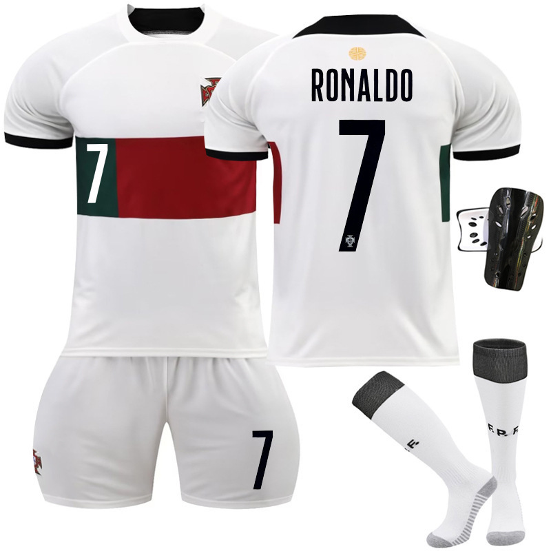 Venta al por mayor 2022 Copa del mundo equipo nacional Portugal lejos blanco N ° 7 C Luo fútbol uniforme traje de manga corta traje de entrenamiento