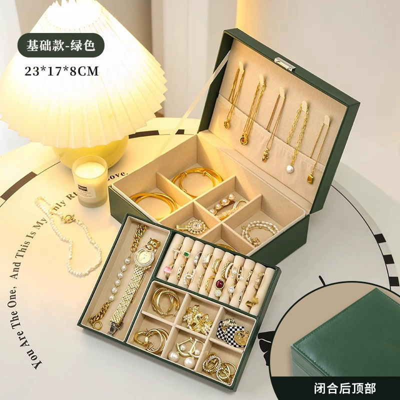 Caja de joyería de lujo ligera de té, pernos multicapa de gran capacidad con cerradura, caja de joyería, joyería de auriculares, almacenamiento de joyería tipo cajón image 22