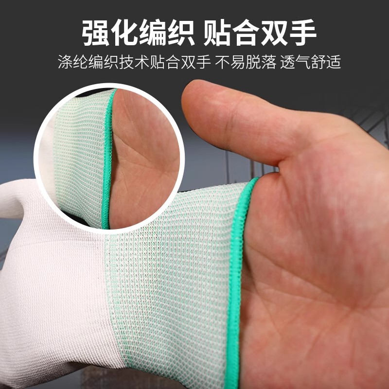 薄い白いナイロン PU コーティングされた指手袋、ゴム浸漬手のひらコーティングされた電子防塵、帯電防止、通気性のある労働保護手袋|undefined