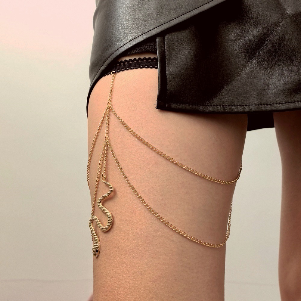 Bohemian Double Layer Thigh Chain For Women Elastic Snake Leg Chain_voghion.com