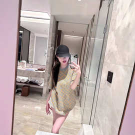大牌女装 南油正确版26春夏新款L家经典满印提花灰橙针织短袖T恤