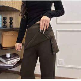 2025冬季新款屁帘裤加绒裤子女冬裤子韩系假两件女遮胯显瘦微喇裤