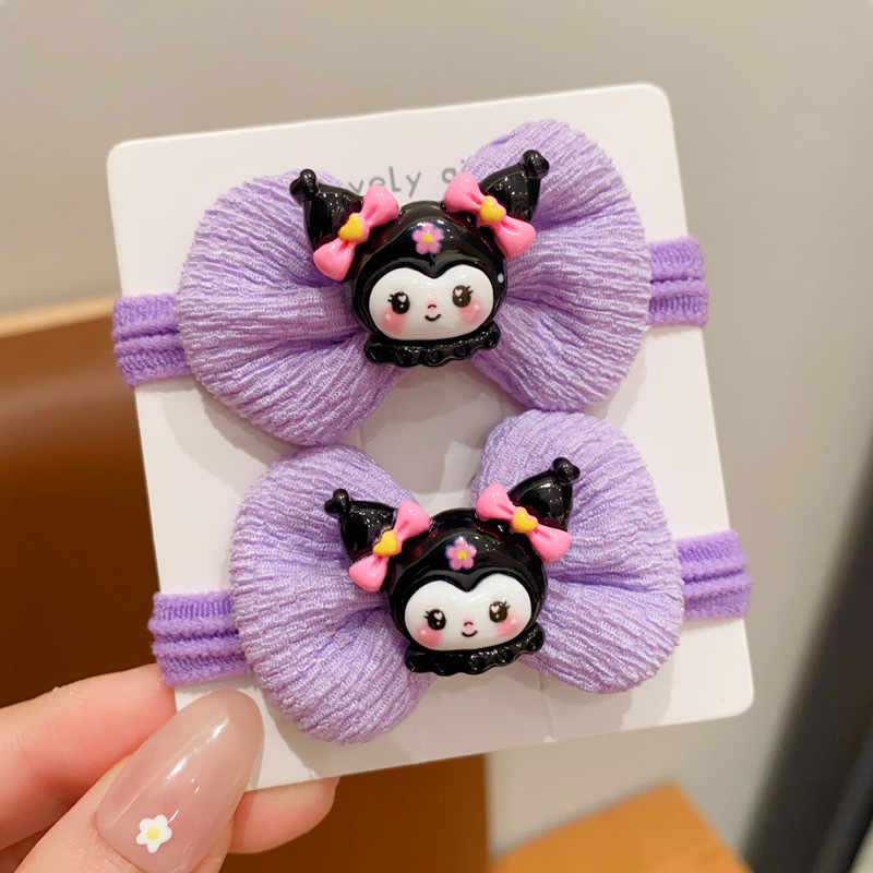 Anillo de toalla de color púrpura para niños de dibujos animados lindos bolas de cabeza de caballo cola de cabello corda de cabello de la niña arco elástico