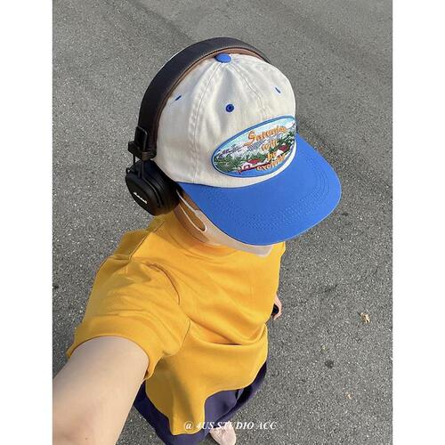 Niche color-blocking flat-brimmed hip-hop hat Japanese retro embroidered street trendy baseball cap women's face-showing small peaked cap