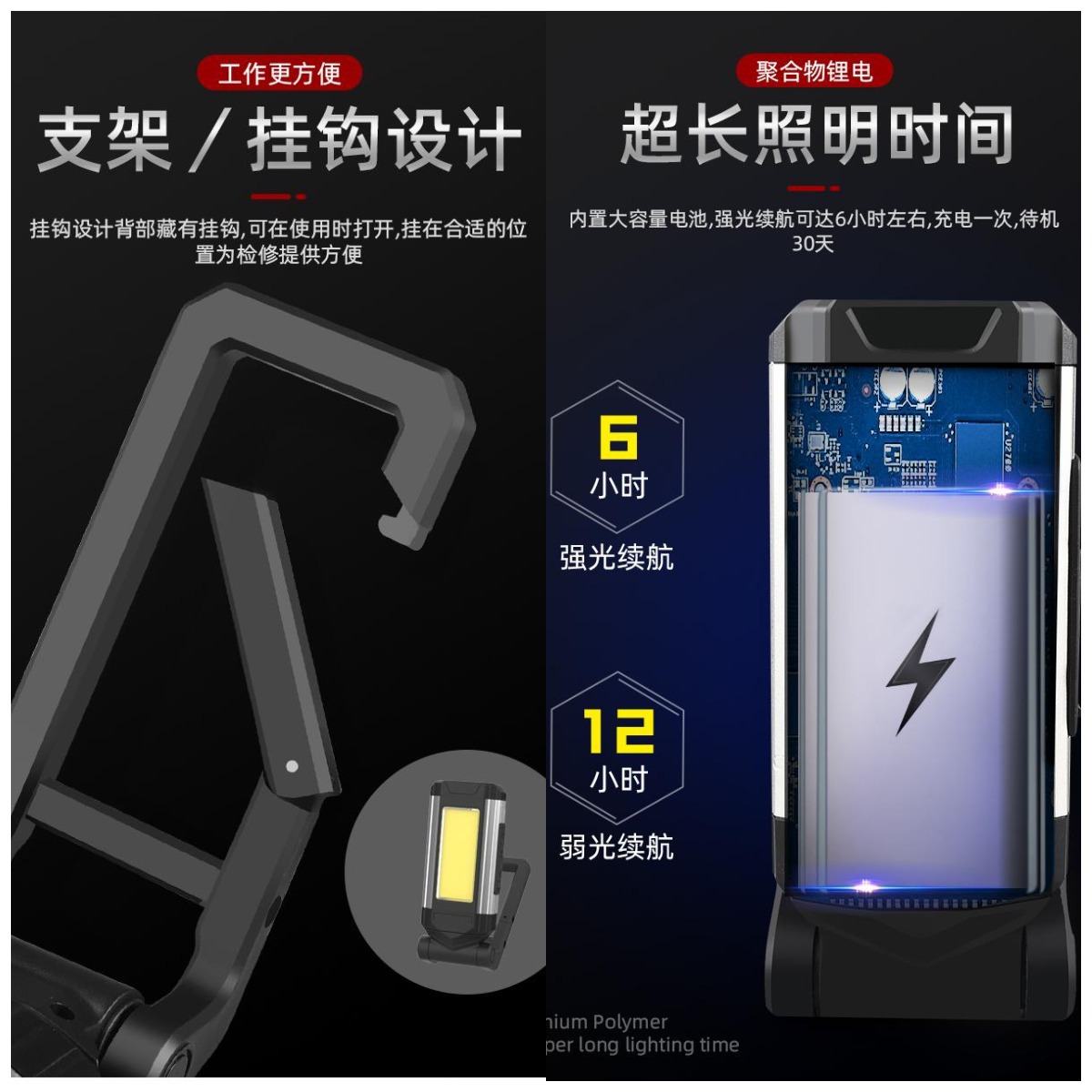 Nueva lámpara de trabajo COB multifuncional USB cargador tesoro de emergencia mantenimiento del vehículo fuerte magnetismo plegable lámpara de iluminación fuerte