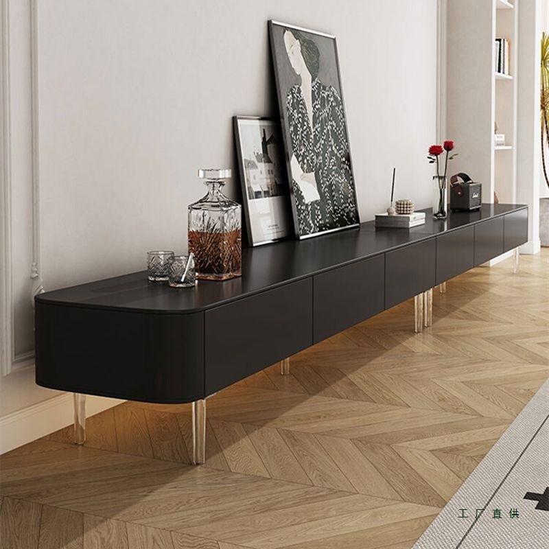 Modern Minimalist Solid Wood 2025 New Trendy French Cream Style Floating Rock Slab Tall Floor Cabinet Suspended Tv Cabinet