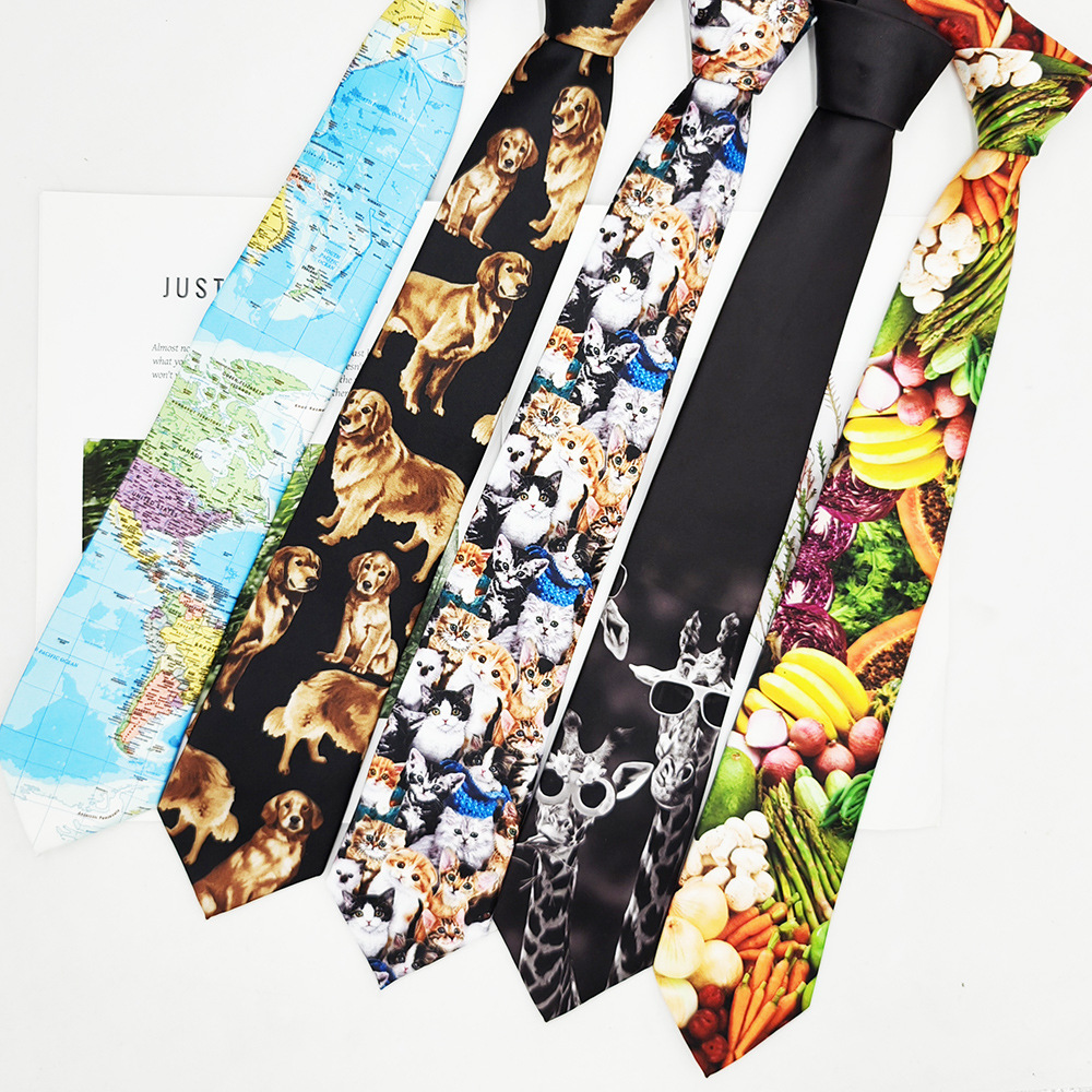 Fabricante spot impresión digital corbata de hombre estilo de Hong Kong moda retro casual animal divertido hecho a mano estilo 8cm