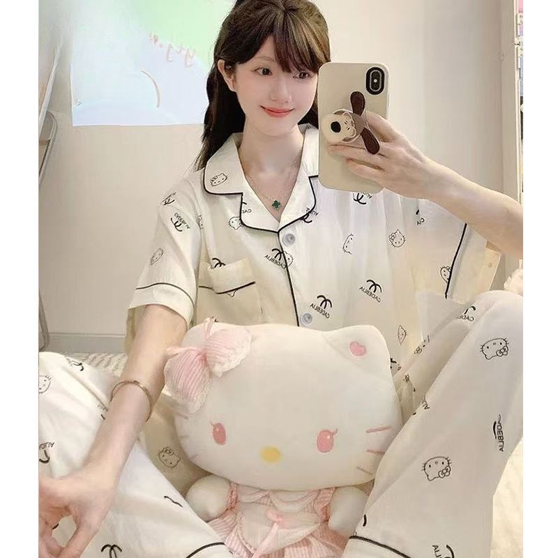 120G nubes de algodón pijama ropa para el hogar mangas cortas pantalones largos conjunto entidad mayorista sudeste asiático TK pedidos de comercio exterior transfronterizo