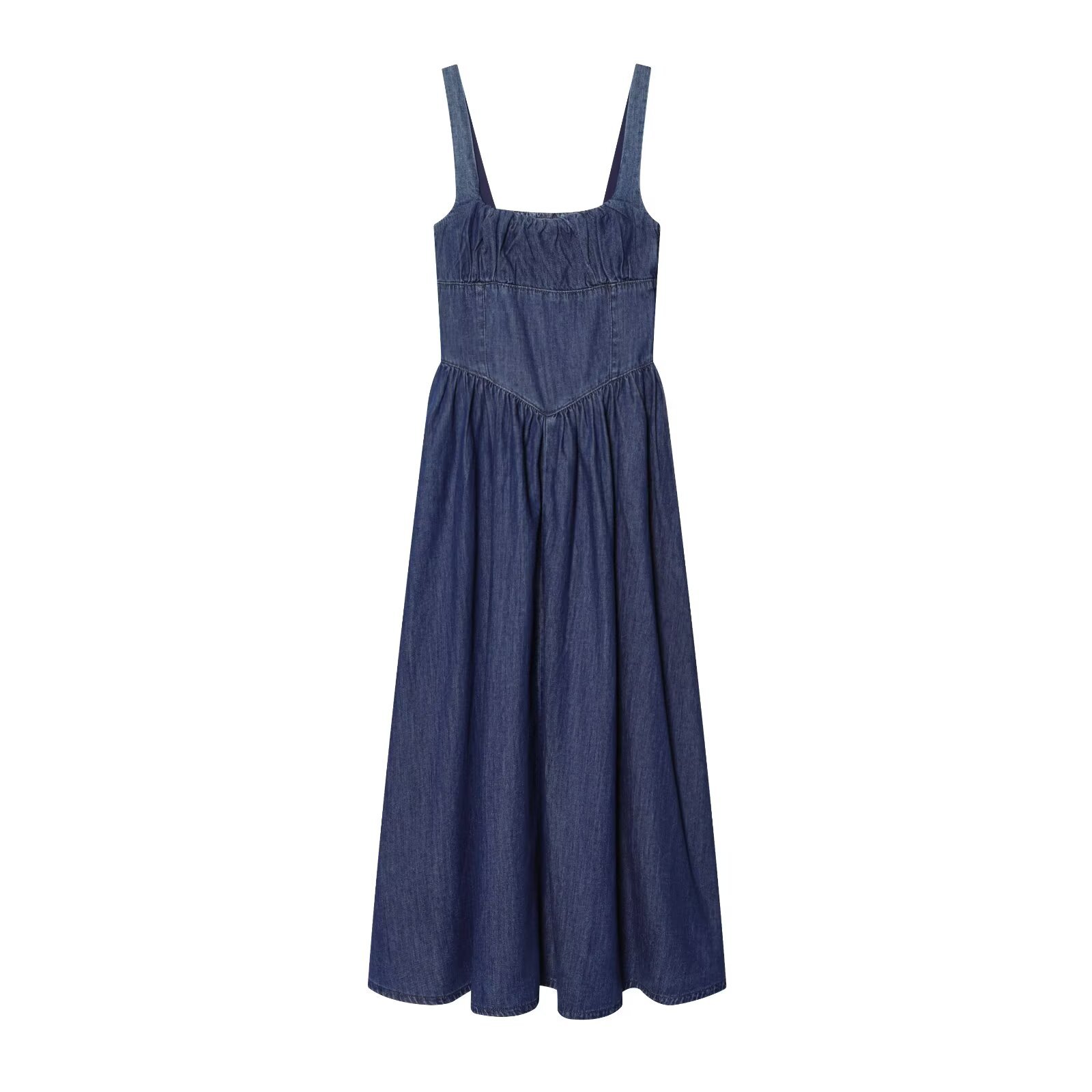 Pb&Za Women's Clothing 2026 Summer New Style Square Neck Tight-Fitting Suspender Mid-Length Denim Dress 1325847