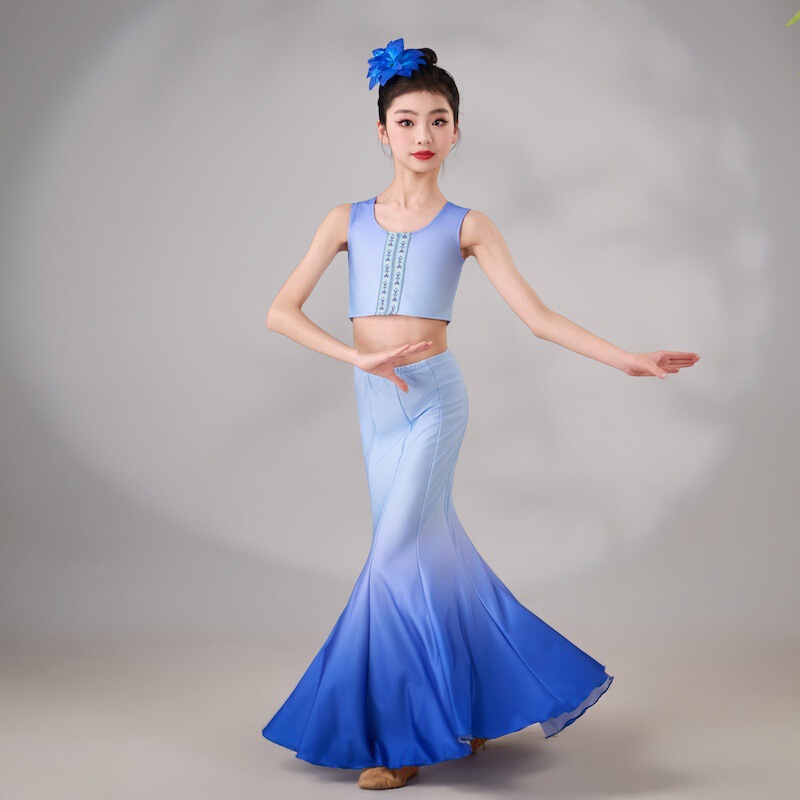 子供用ダイダンス衣装、女の子用フィッシュテールスカート、ヒップカバーハーフスカート、孔雀舞衣装、練習用スカート|undefined