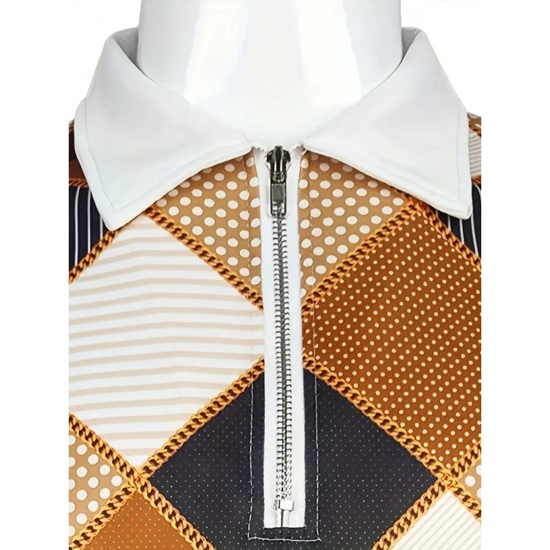 Clásico retro cuadrado de color regular estampado 3D hombre todo fósforo ancho de hombro suelto transpirable caballo camisa POLO con cremallera