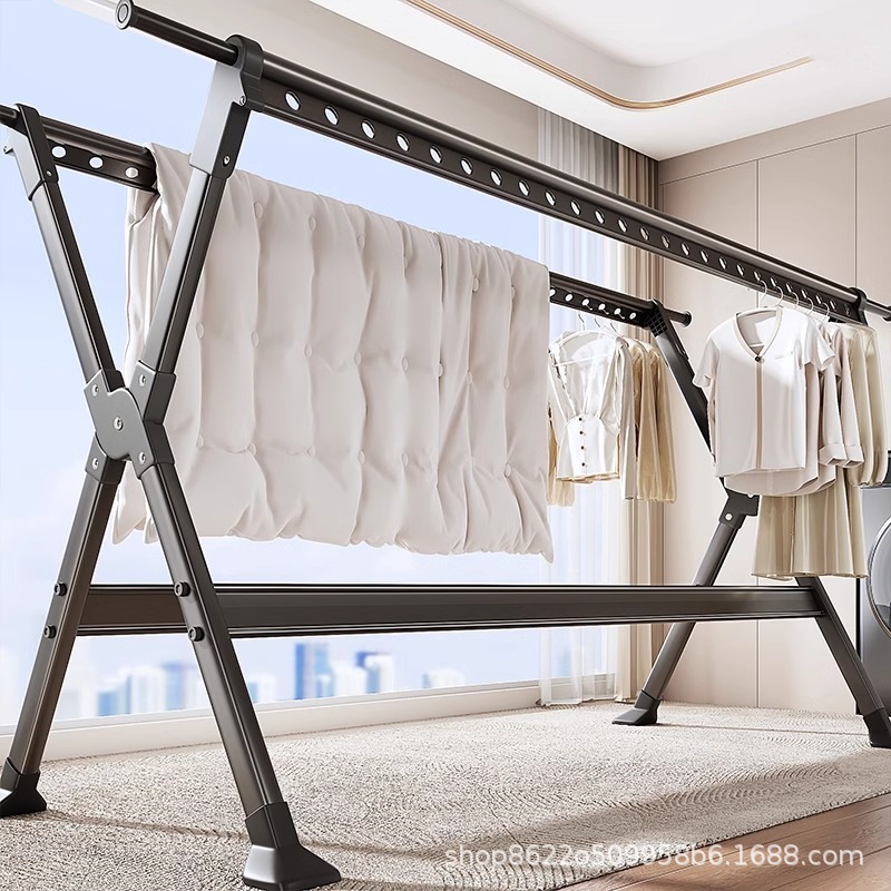 Clothes Drying Rack for Balcony, Household Folding Floor-Standing Clothes Rod, Indoor and Outdoor Clothes Hanging, Telescopic Clothes Drying Rack, Quilt Drying Artifact