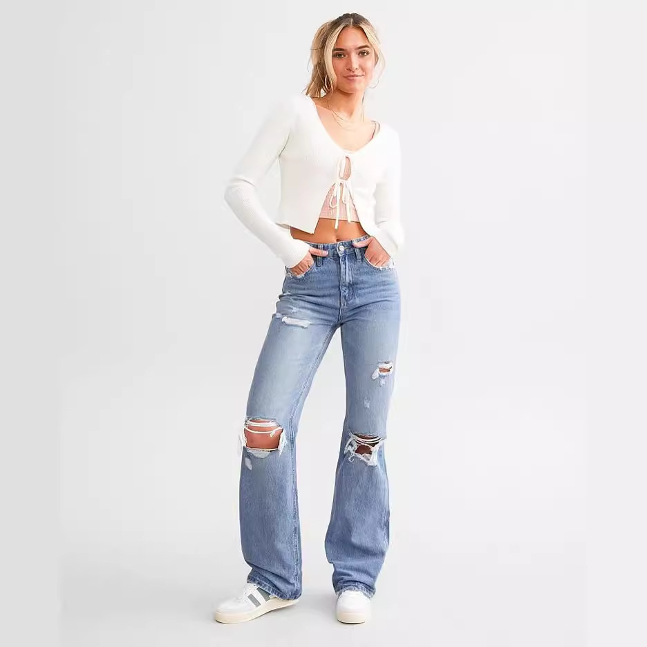 Women's Clothing Cotton Non Elastic Washed Jeans Loose Cut Versatile Women's Pants_mkmklike.com