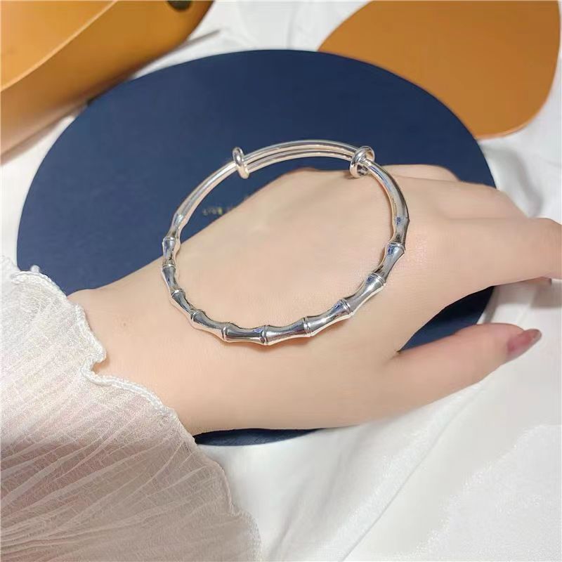 Pulsera de pulsera de bambú ajustable simple durante mucho tiempo no se desvanece pulsera temperamento imitación s999 plata esterlina pulsera sólida para las mujeres