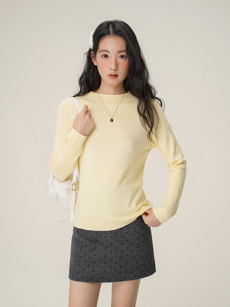 Jiyou スタンドアップカラーハイエンドニットボトムシャツとハーフタートルネックセーター女性用秋と冬の新しいソフトワクシートップ