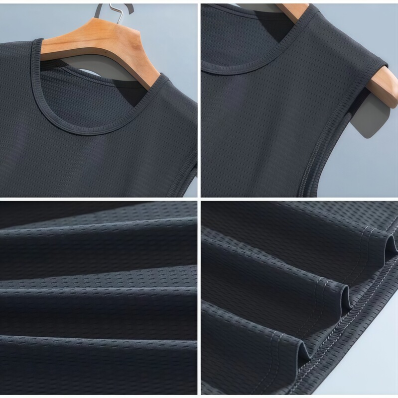 Cross-Border 2025 Summer Ice Mesh Vest Men's Sports Fitness Sweat-Absorbent Breathable Waistcoat Fashionable Thin Sleeveless T-Shirt