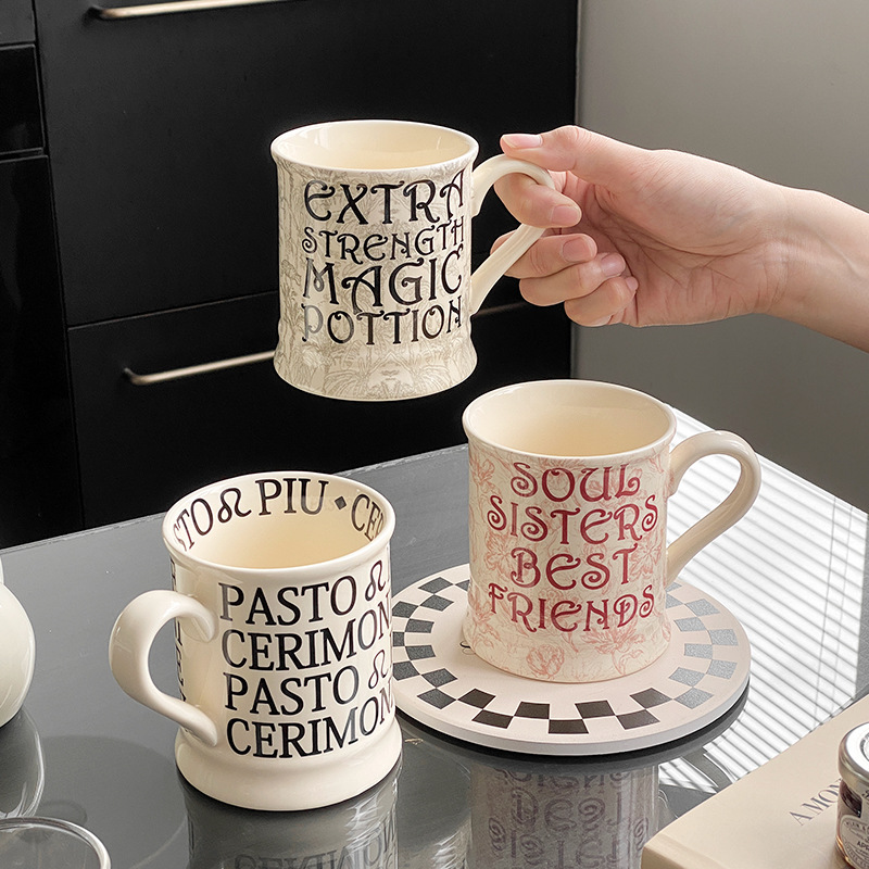 Impresión romana diseño taza crema francesa carta Oficina agua taza de café taza de regalo