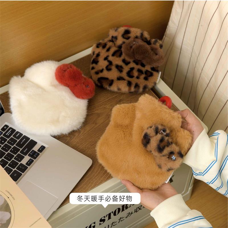 厂家来图定制可爱毛绒暖水袋蝴蝶结可拆卸毛套女生暖肚注水热水袋