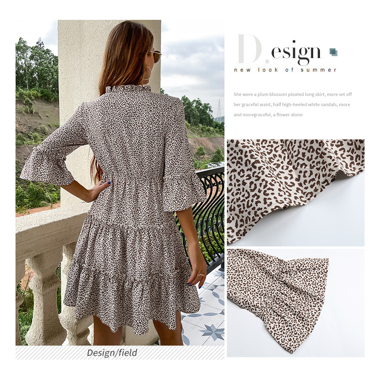 fungus edge lace-up half-sleeve leopard print dress NSDMB117360