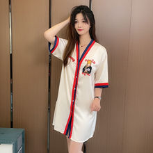 2026年新款睡裙女夏天冰丝短袖薄款睡衣开衫短袖V领性感家居服