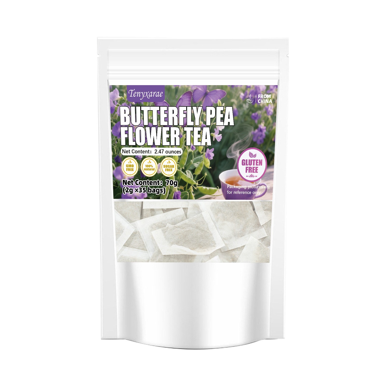 Butterfly Pea Flower Tea Lan Hu Die 30 Teabags 70g Dried Blue Floral Herbal Tea for Cold Brew overview