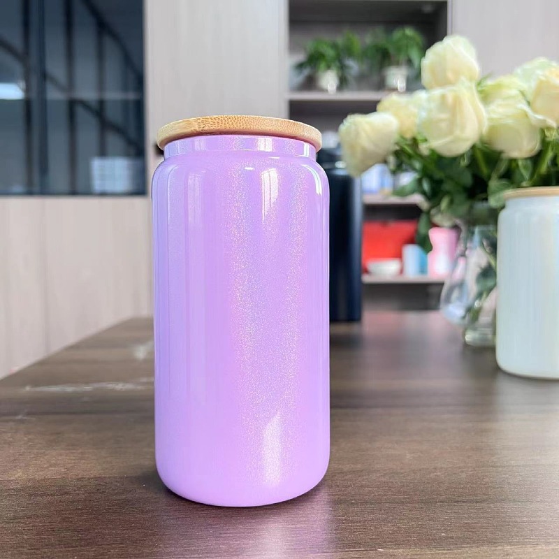 16oz comercio exterior gradiente de color de sublimación de vidrio electrochapado camaleón fluorescente arco iris pintura vidrio taza de agua taza de masón