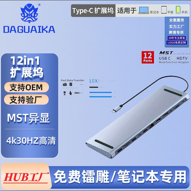 Type-C Docking Station 12-in-1 Laptop Base Dual Hdtv Multi-Screen Mst Expansion Hub Splitter