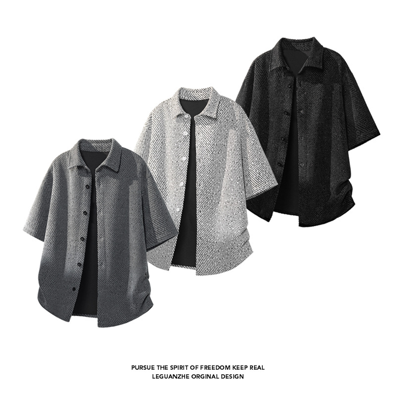 Oversize Casual Basic Shor-sleeve Shir, Unisex, Hong Kong Syle, Rendy, Loose And Versaile, Five-quarer Sleeve_voghion.com