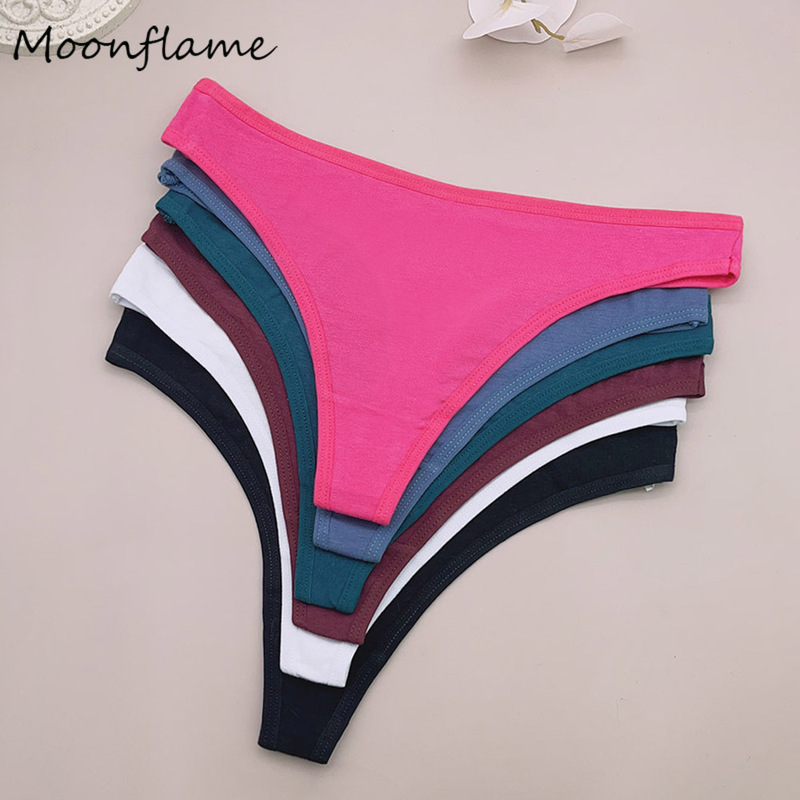 Foreign Trade Women's Underwear Manufacturer Supply Cotton Pure Color Women's Thong Cross-Border Women's T-Pants with Half Hip Coverage