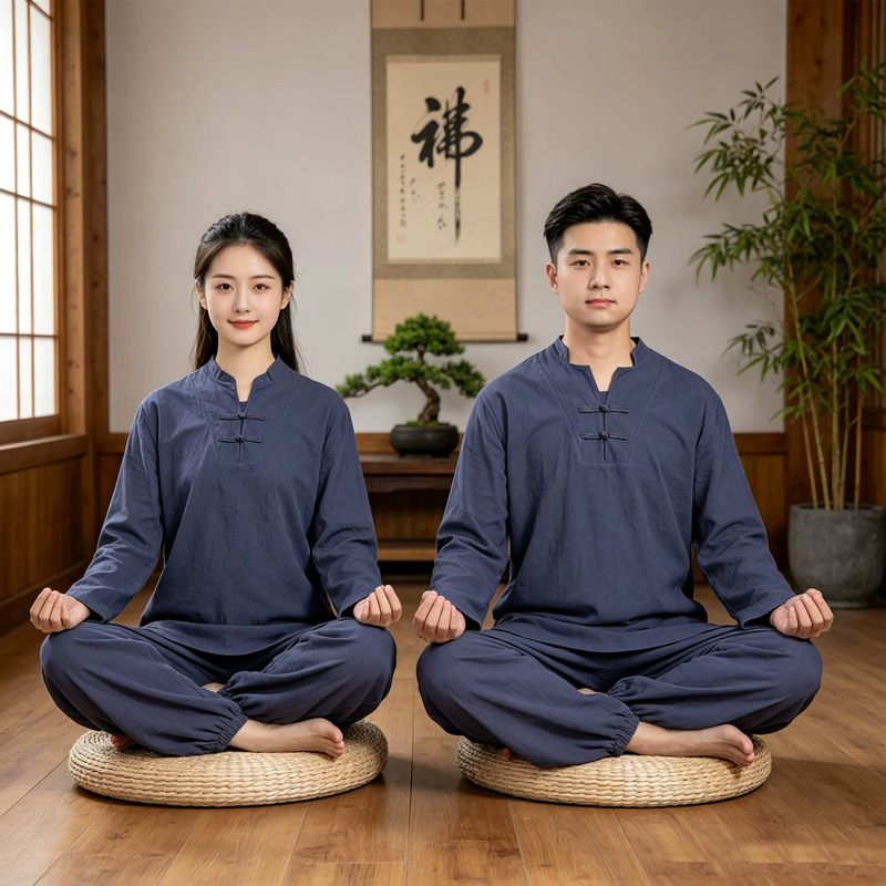 Meditation Clothing for Women, New Chinese Style Cotton and Linen Set, Buddhist Zen Plain Clothes, Layperson Tai Chi Outfit, Plus Size Taoist Clothing for Men Meditation Clothing for Women, New Chinese Style Cotton and Linen Set, Buddhist Zen Plain Clothes, Layperson Tai Chi Outfit, Plus Size Taoist Clothing for Men