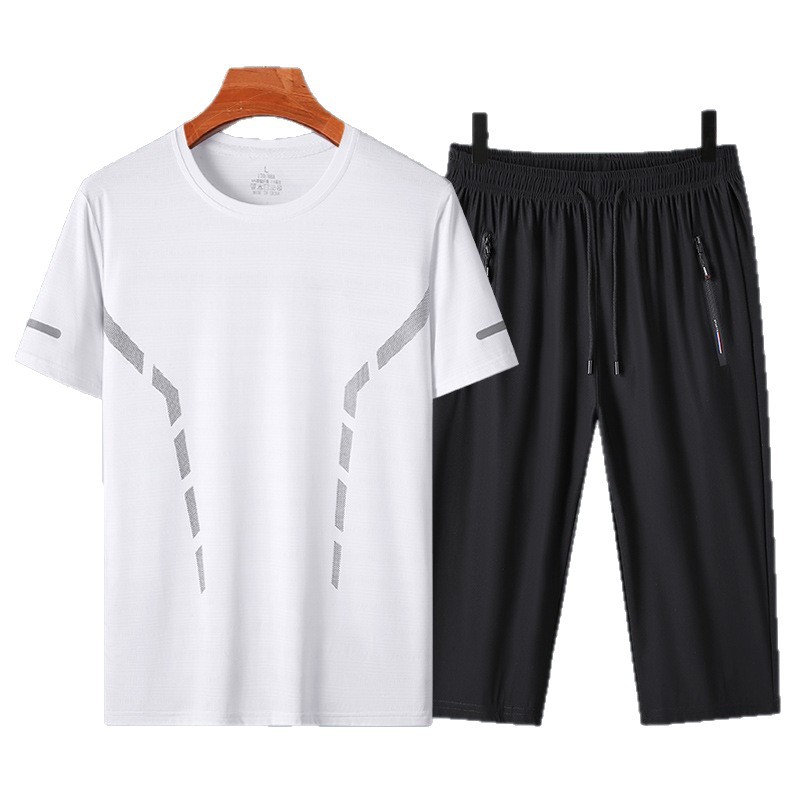 Papa de verano traje deportivo casual hombre de verano delgado rápido secado de manga corta hombre pantalones sueltos de dos piezas