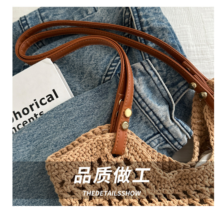 Artistic and retro hand-woven bags, casual cotton thread single-shoulder bags, tote bags, woolen bags, shopping bags for women Item Picture