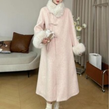 秋冬新款大码女装加绒毛呢大衣胖mm宽松显瘦中长款羽绒内胆外套