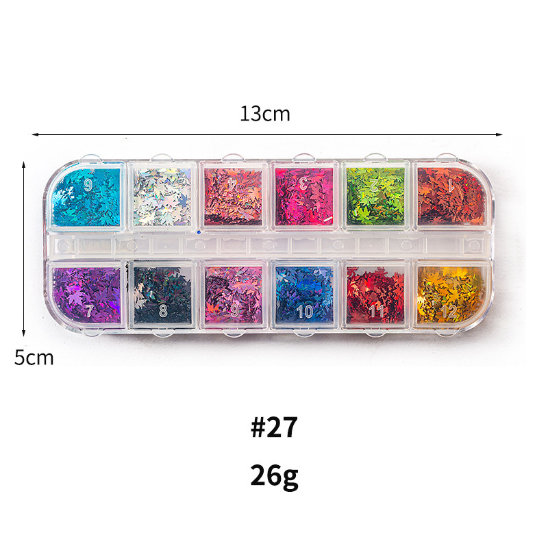 Taifei uñas caja de tira larga lentejuelas 12 rejilla caja de tira larga parche de uñas DIY uñas lentejuelas uñas traje de joyería