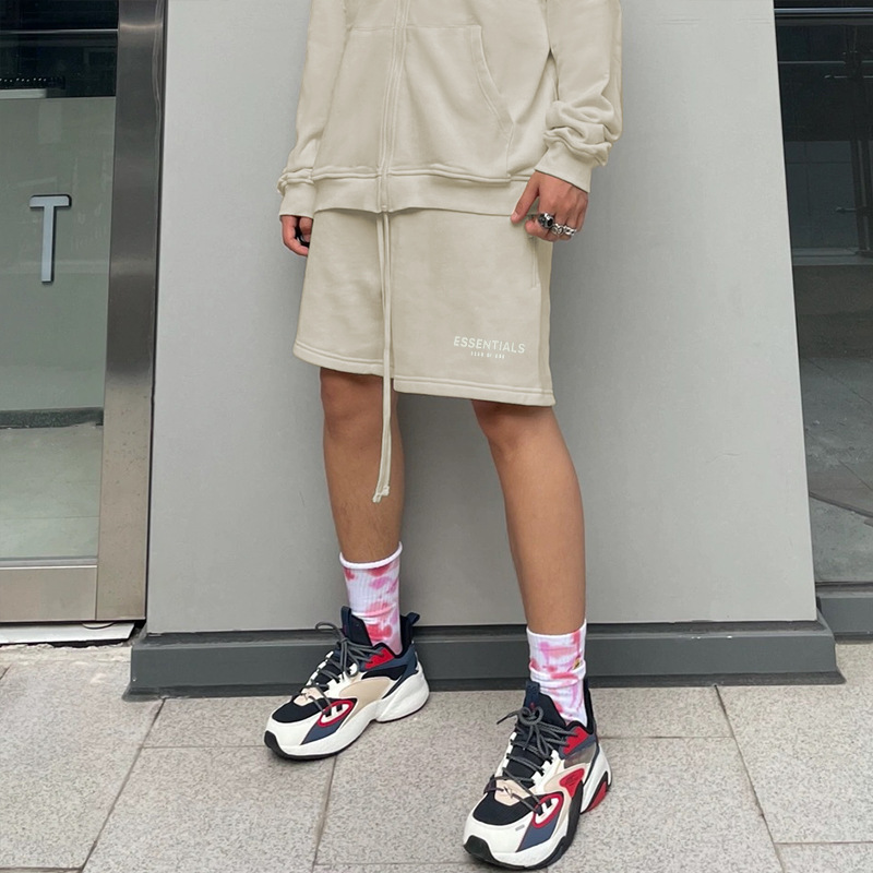 The double-line ESSENTIALS double-line American small standard flocking fashion brand sports high street shorts for men and women couples
