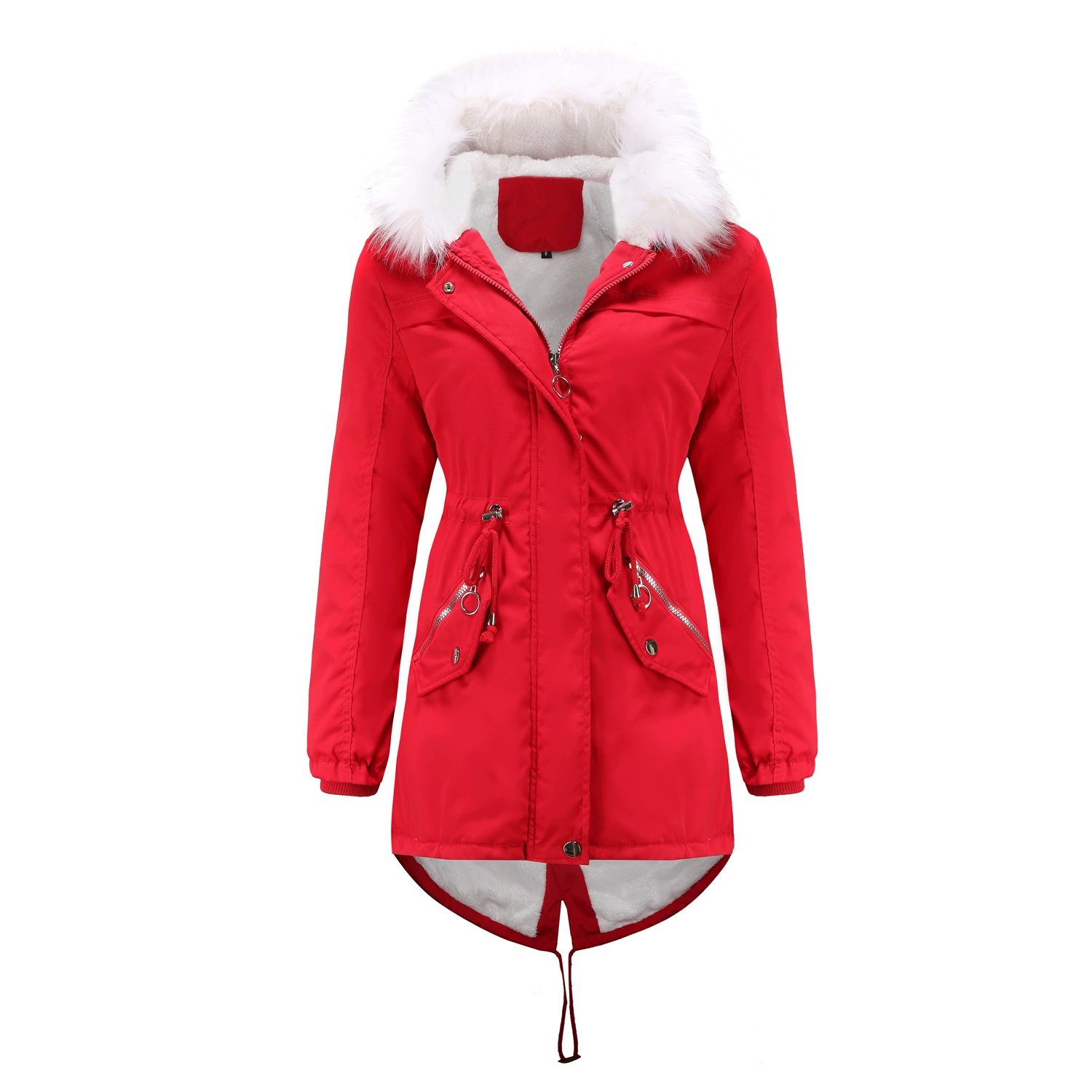 Winter Hooded Jacket Women with Fur Collar Plus Size S-4XL Middle Length Parkas Outwear Thick Warm Fleece Casual Coats WF180 white bubble coat