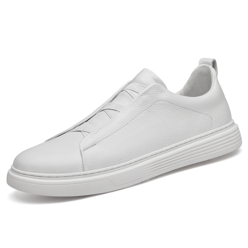 Fashion Trendy Men's Sneakers Casual White Shoes Versatile Trendy Shoes Low-Top Genuine Leather First Layer Cowhide Slip-On Sneakers