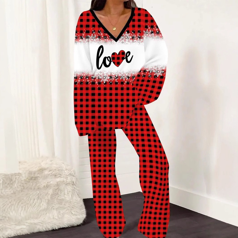 New Casual V Neck Long Sleeve Wholesale Women's Holiday Style 3D Digital Printing Suit Wb14+Ml8