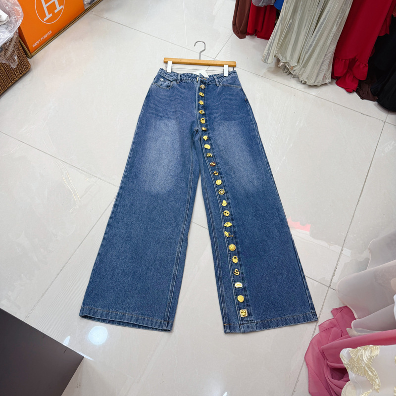 Thirteen Lines Vietnam Niche Heavy-Duty Buttoned Design Loose Straight-Leg Jeans Slimming Wide-Leg Long Pants A1 # 2086 Thirteen Lines Vietnam Niche Heavy-Duty Buttoned Design Loose Straight-Leg Jeans Slimming Wide-Leg Long Pants A1 # 2086