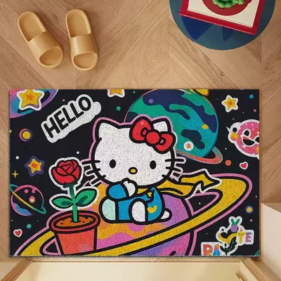 Entryway, Indoor and Outdoor Dirt-Scraping, Avtomobil döşəmə paspasları - hello-kittys-flower-pot-on-the-planet-4060cm-silk-circle