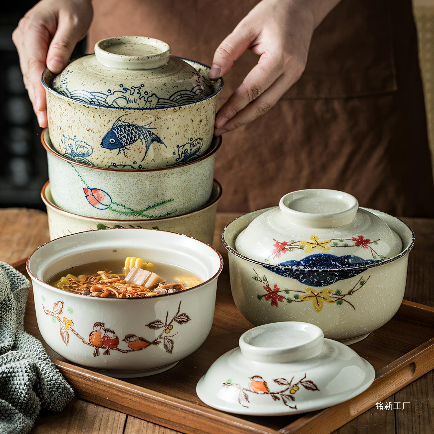 Lid bowl of noodle bowl home large size soup bowl with bowl ceramic…
