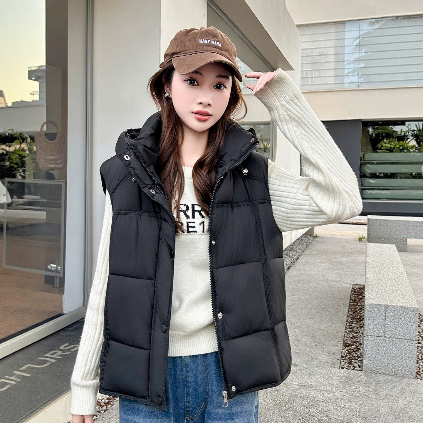 여성 후드 패딩 조끼 겨울 루즈핏 보온 베스트 데일리 레이어드 아우터