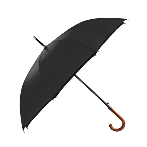 Long handle straight golf umbrella business men retro solid wood curved handle windproof rain or shine dual-use advertising umbrella wholesale customization