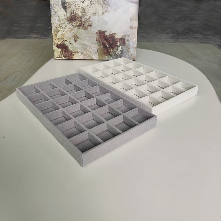 in stock wholesale gray beige flannel large 24 grid earrings rhinestone beads display storage box jewelry ring plate